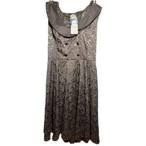 Vintage Hearts & Roses Black Floral Corset Goth Steam Punk Dress Size 10